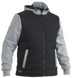 Bisley Hoodie Contrast Puffer Flex n Move Fleece Black