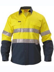 Bisley Shirt Taped Hi Vis Drill Shirt 190G Orange or Yellow