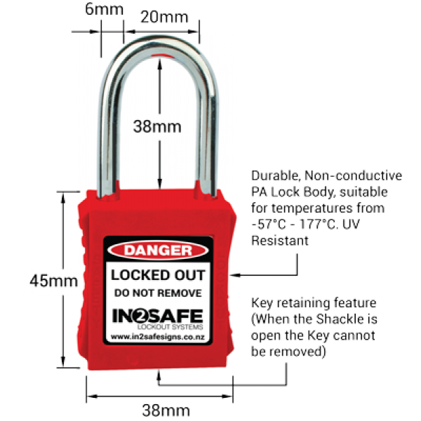 Padlock Safety Steel Shackle KD 38mm