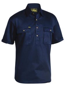 Bisley Shirt Closed Front Short Sleeve 100% Cotton Navy BSC1433
