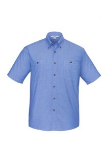 Mens Wrinkle Free Chambray Short Sleeve Shirt