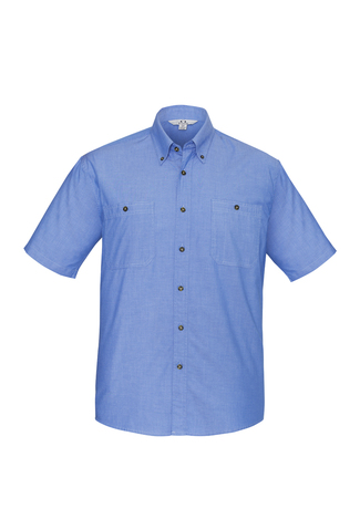 Mens Wrinkle Free Chambray Short Sleeve Shirt