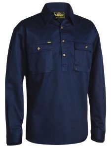 Bisley Shirt 100% Cotton Closed Front Navy