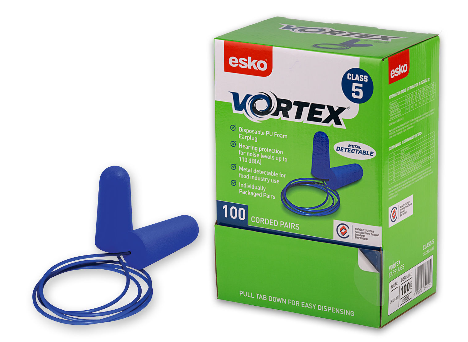Esko Vortex Metal Detectable Corded Earplug Class 5 BX/100 - Image 2