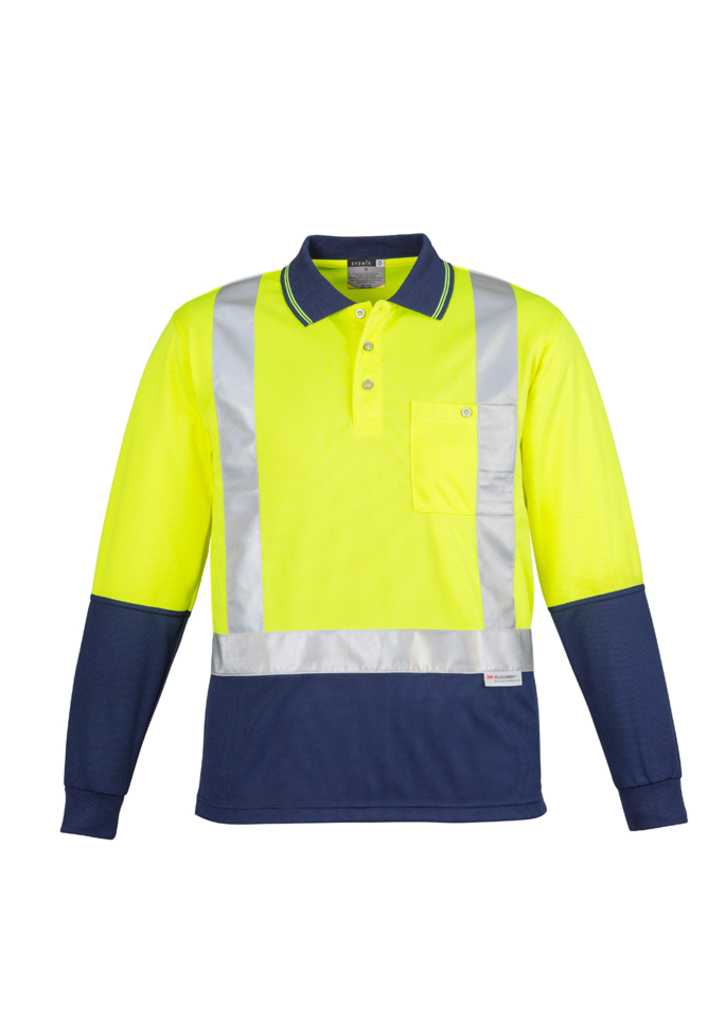 Syzmik Men's Hi Vis Spliced L/S Polo - Shoulder Taped - Image 3