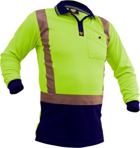 Polo Caution Hi-Vis D/N Long Sleeve Microfibre – Yellow/Navy