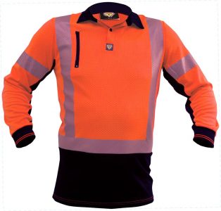 Polo Long Sleeve Hi Vis D/N Microvent Orange/Black Premium