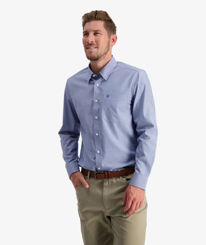 Swanndri Men's Barrington L/S Cotton Blue Houndstooth Shirt - Image 2