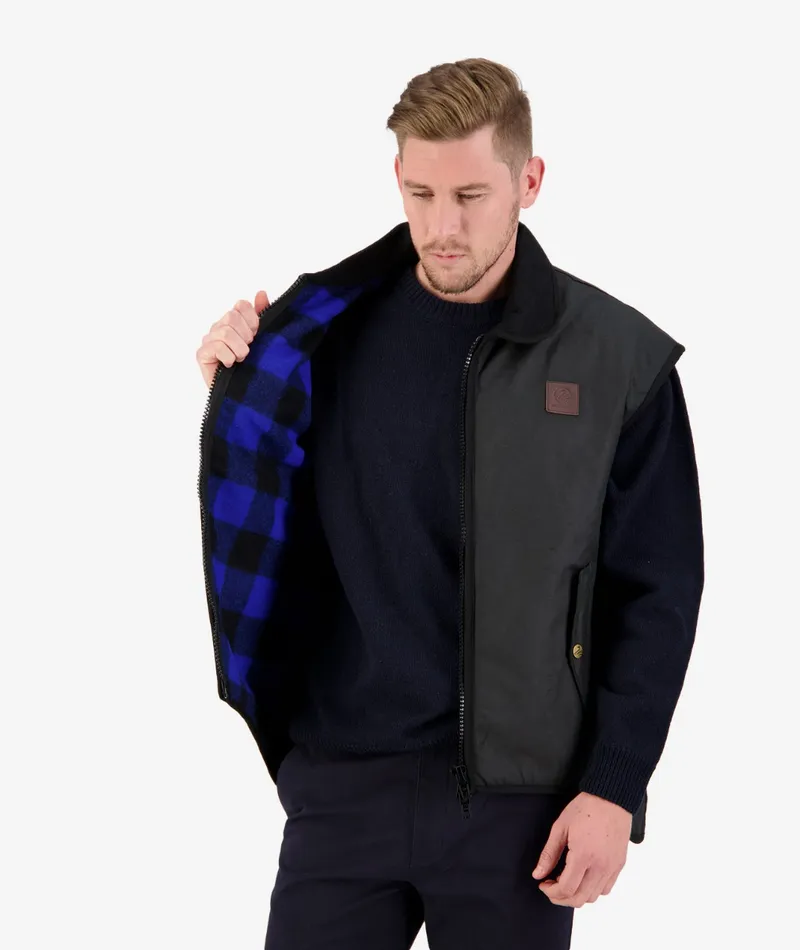 Swanndri Men's Foxton Wool Lined Oilskin Vest Brown