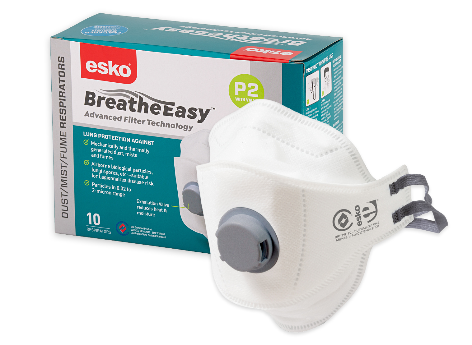 Esko Breathe Easy P2 Flat Fold Mask with Valve - Box(10) - Image 3