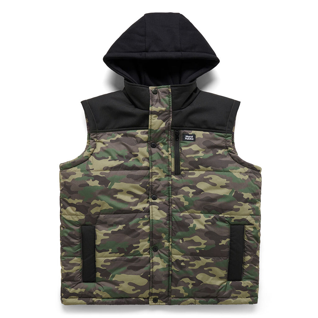 Hard Yakka 3056 Camo Puffer Vest W/Hood